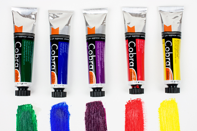 Cobra Artists’ Water Mixable Oil Tubes with colour painted out
