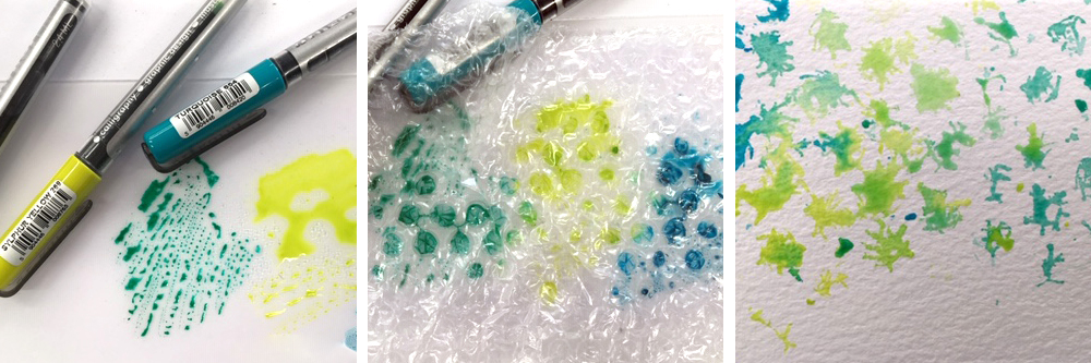 Using a Karin Brushmarker PRO Pen to print with bubble wrap or cling film