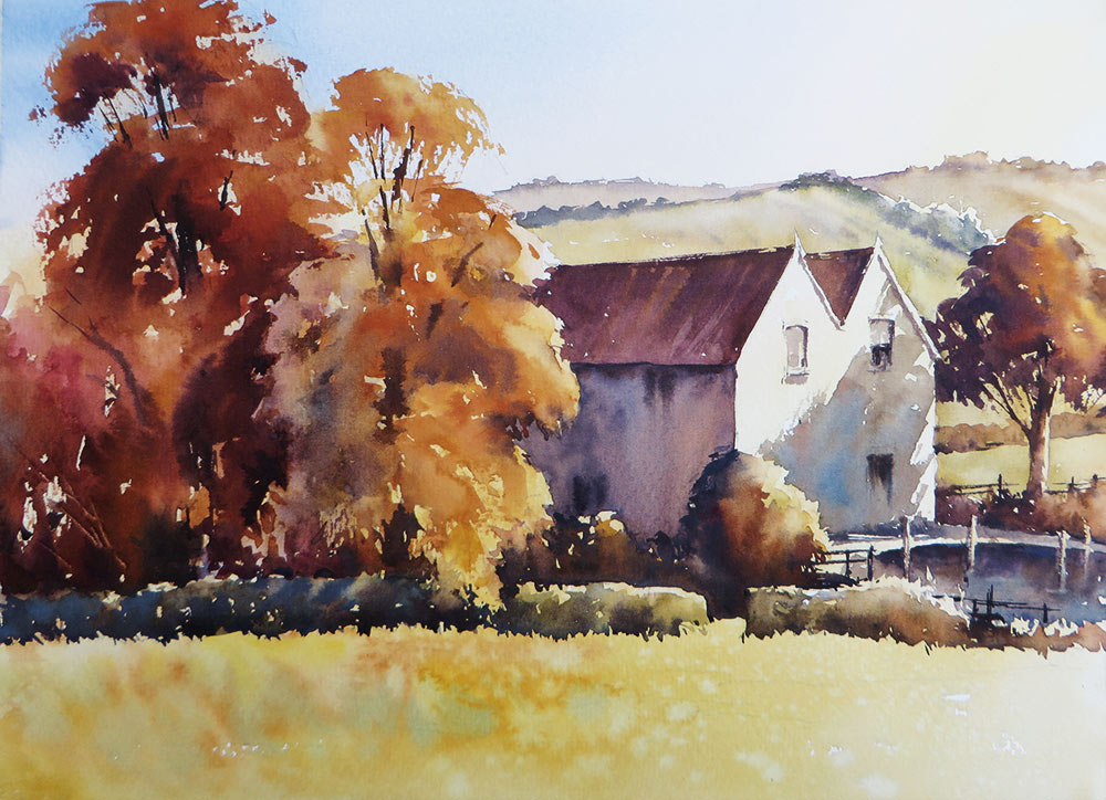 Autumn Landscape Somerset Watercolour, Autumn Landscape Painting Tutorial