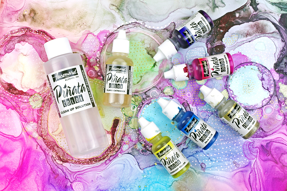 Pinata Alcohol Inks and Mediums on a YUPO paper painting