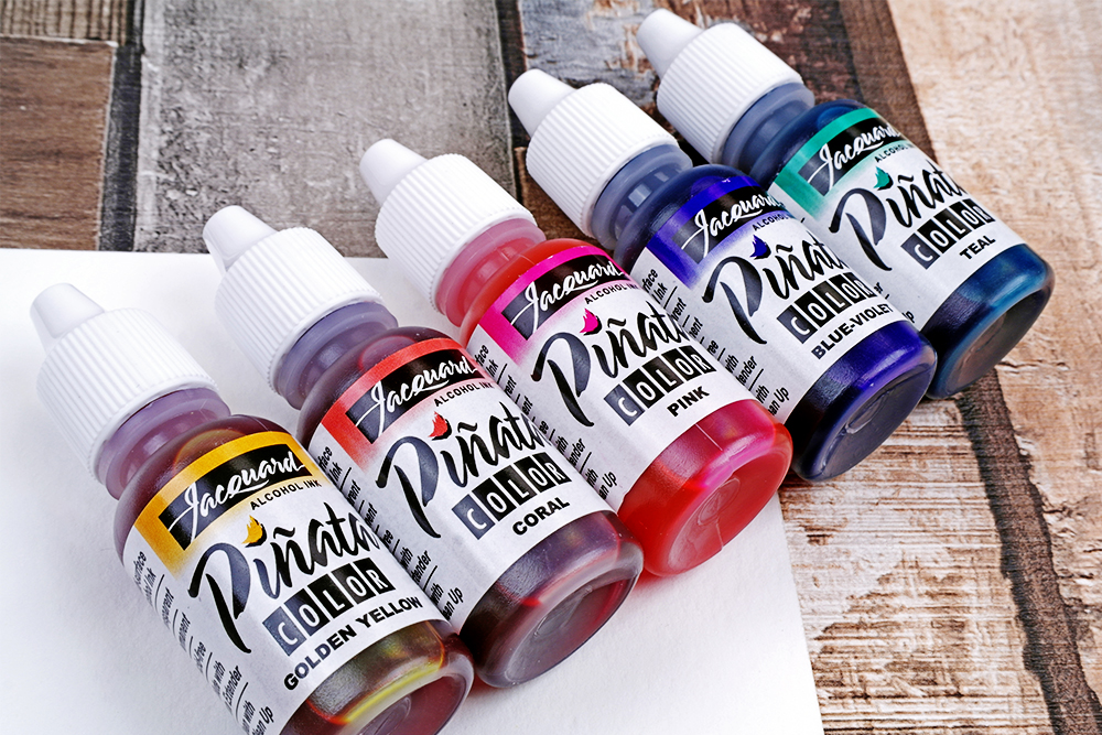 5 New colours in Pinata Alcohol Inks - Golden Yellow, Coral, Pink, Blue-Violet and Teal