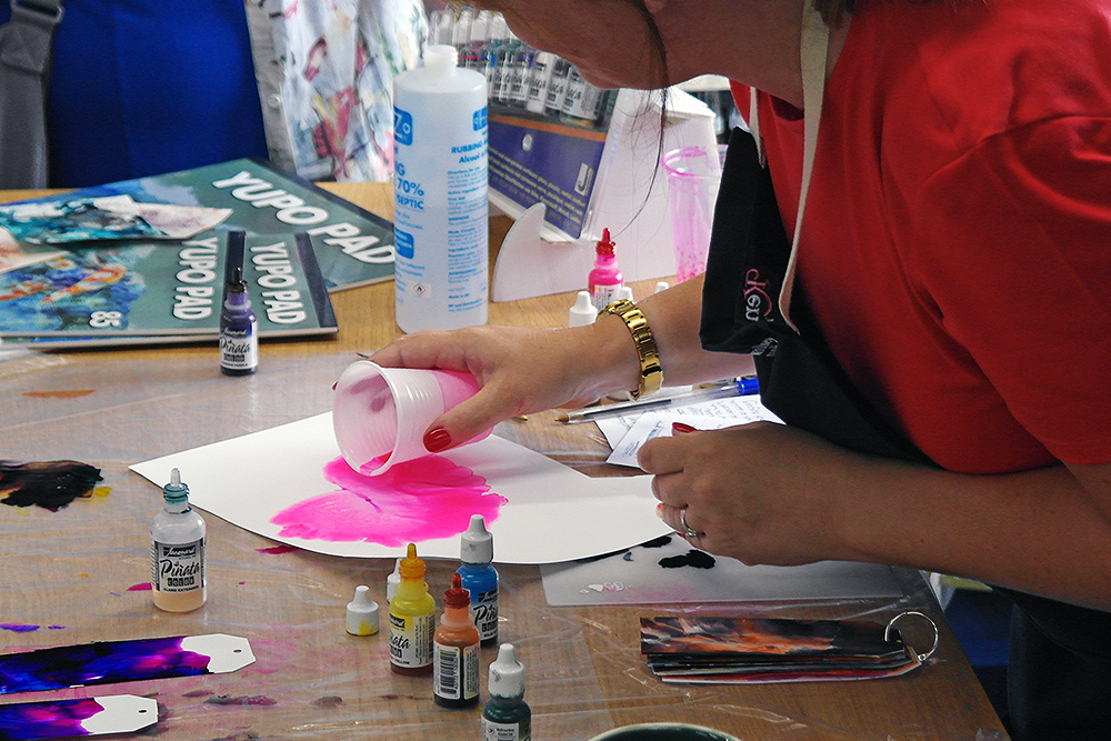 Pinata Alcohol Inks mixed with Isopropyl Alcohol (IPA) and poured onto YUPO synthetic paper