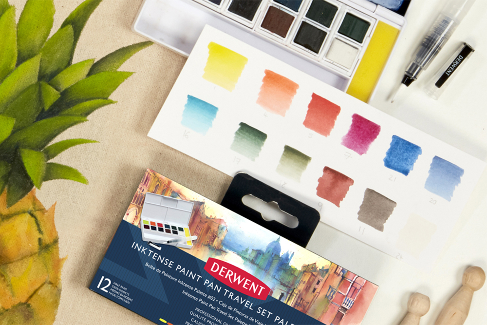 Derwent Inktense Paint Pan Travel Set, 12 Colours, Paints