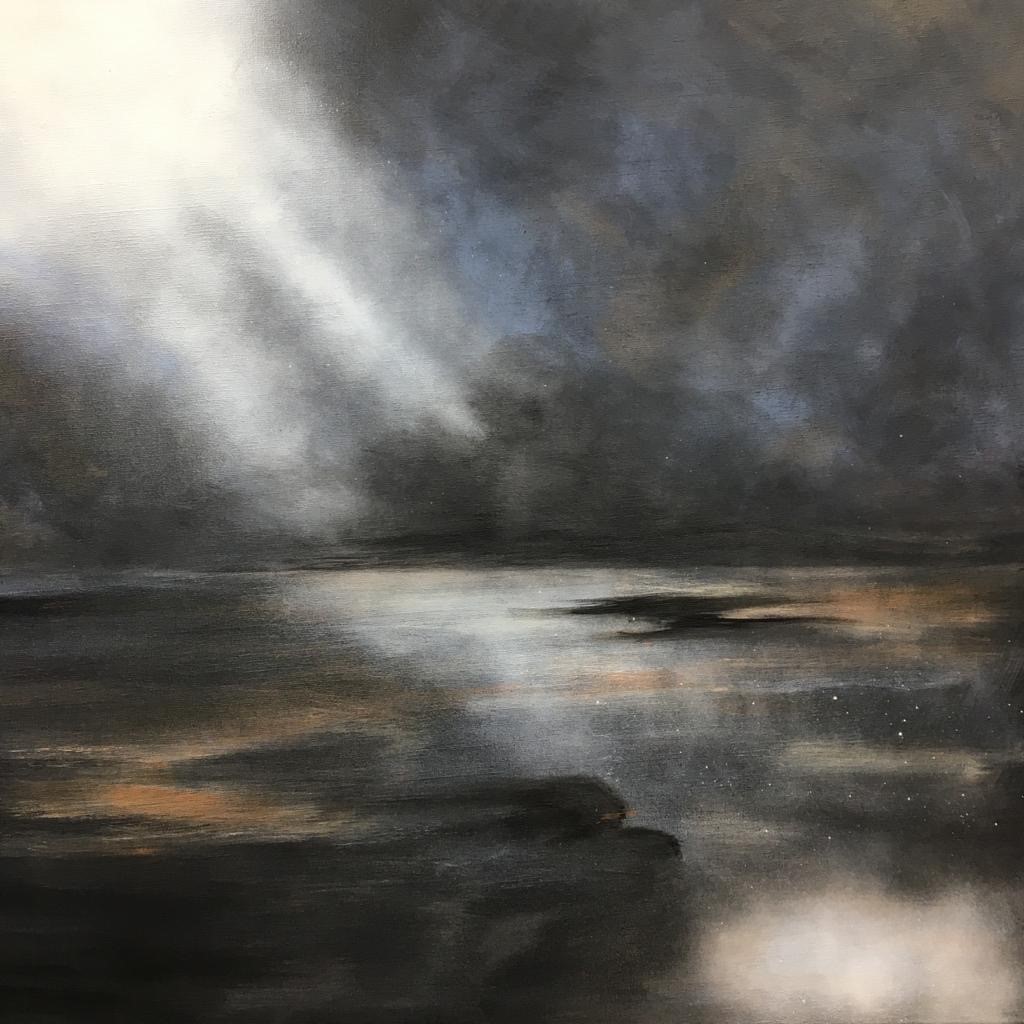 ‘Moody Skies’ Black Gesso & Acrylic on canvas by Lizzie Crawford