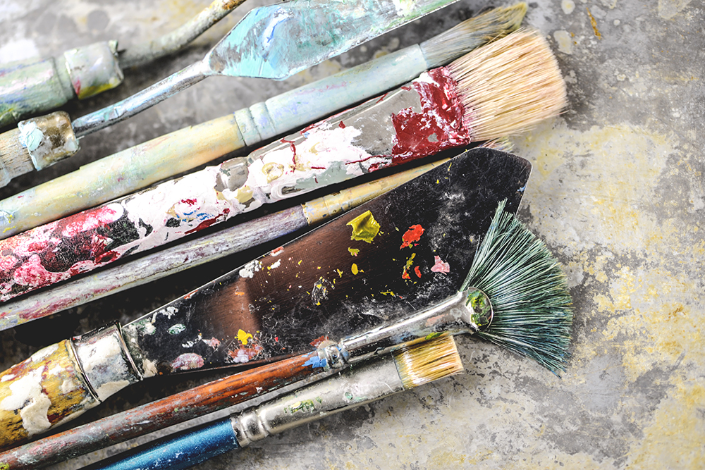 A selection of acrylic painting tools