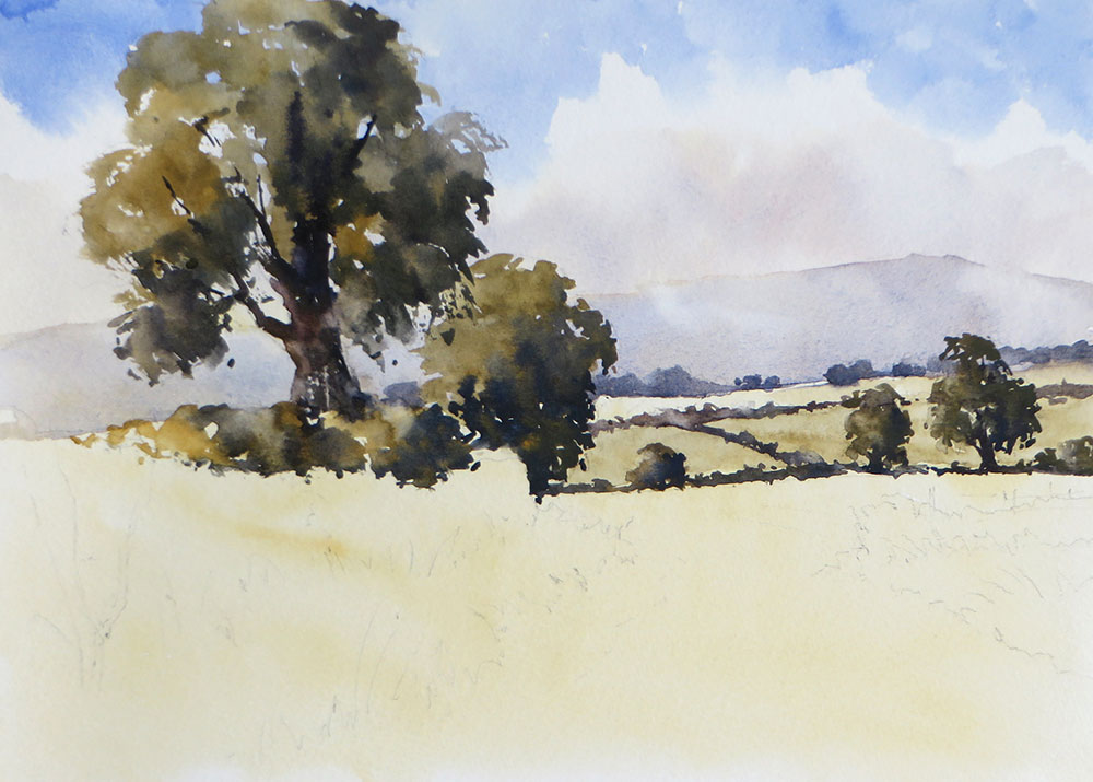 Late Summer Landscape Watercolour Tutorial Using Just 3 Colours - Ken Bromley Art Supplies