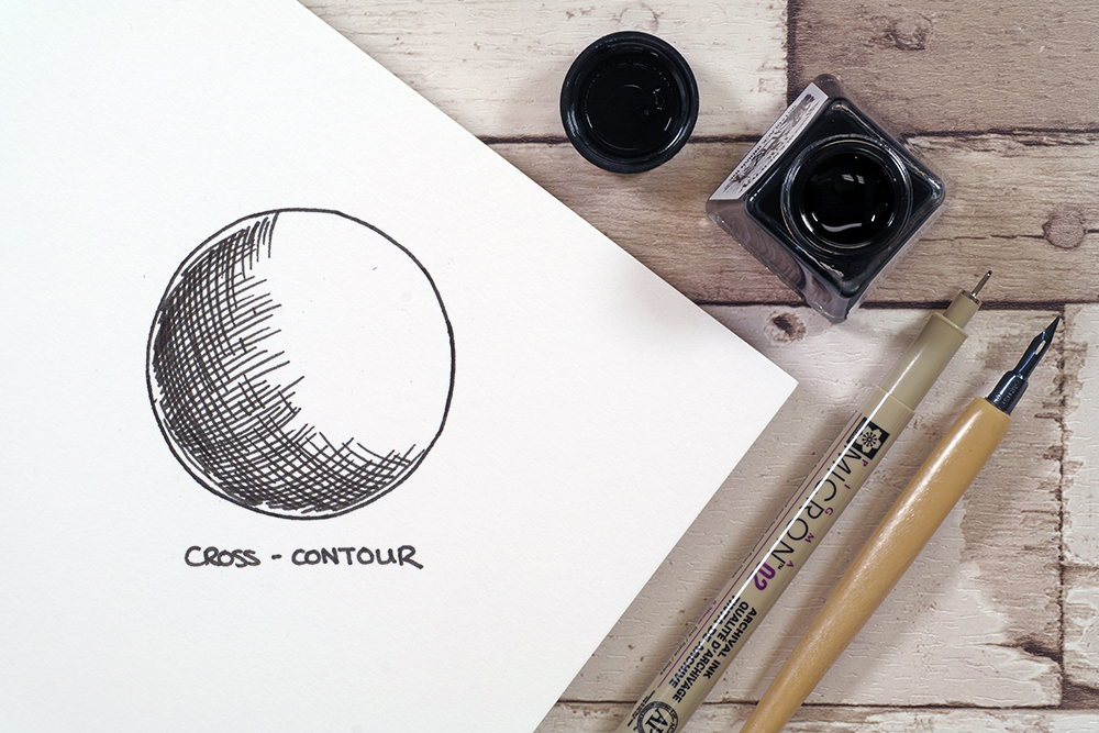 Cross-contour technique with Sakura micron fine liner pen