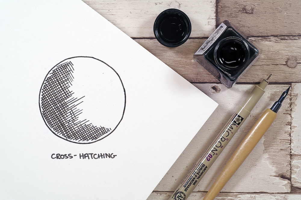 Cross-hatching technique with Sakura micron fine liner pen