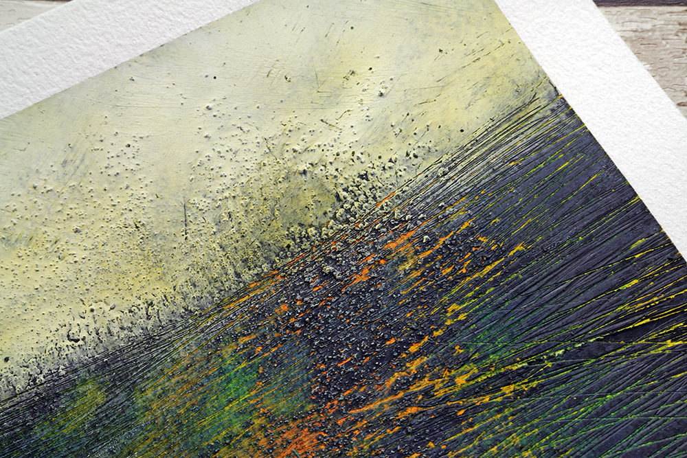 Detail from cold wax oil painting by Liz Griffiths showing textural detail