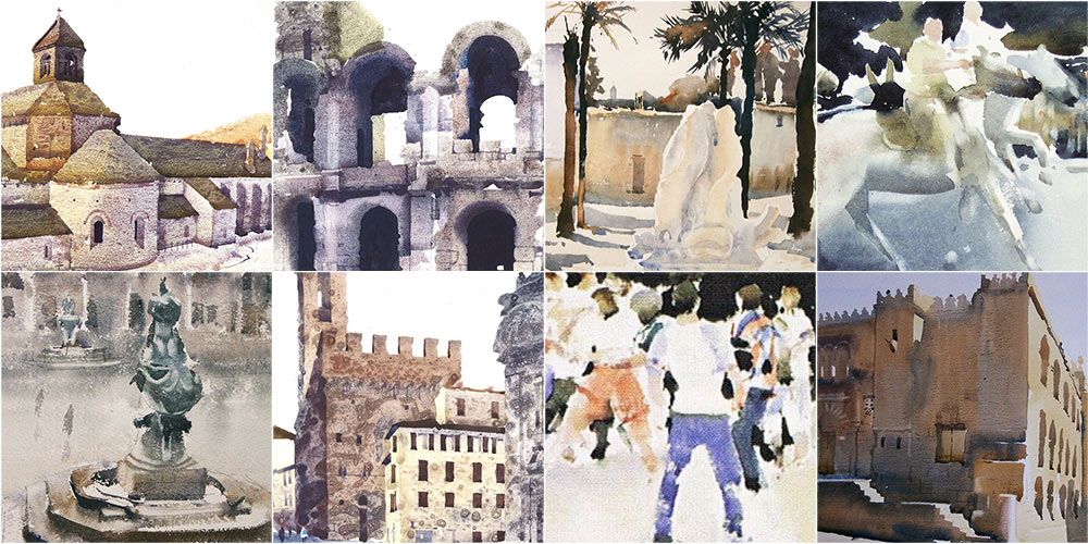 Watercolour Paintings Exploring Cultural Themes and Influences in Europe