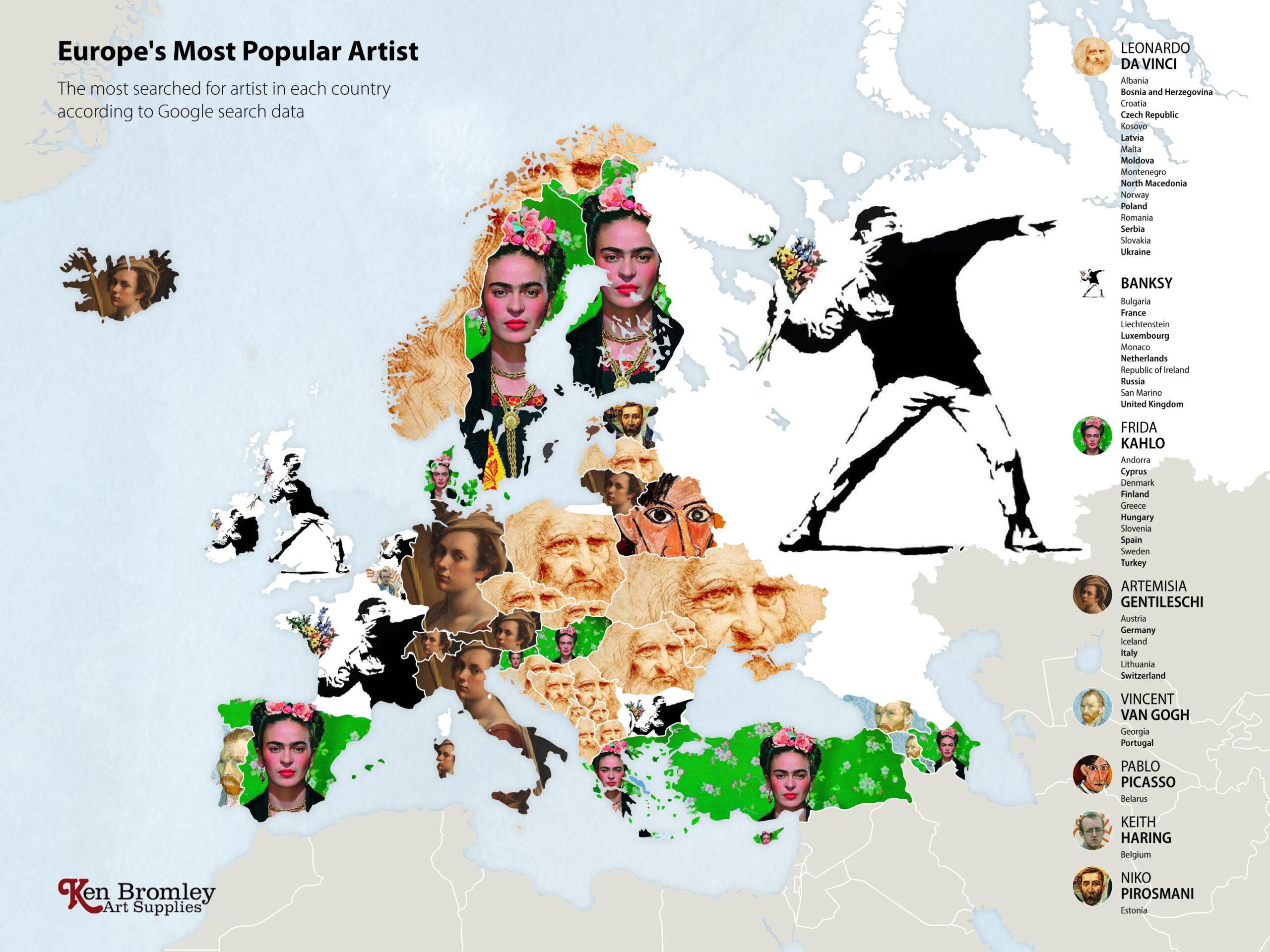 The Most Googled Artist in Every Country in the World Bromleys Art