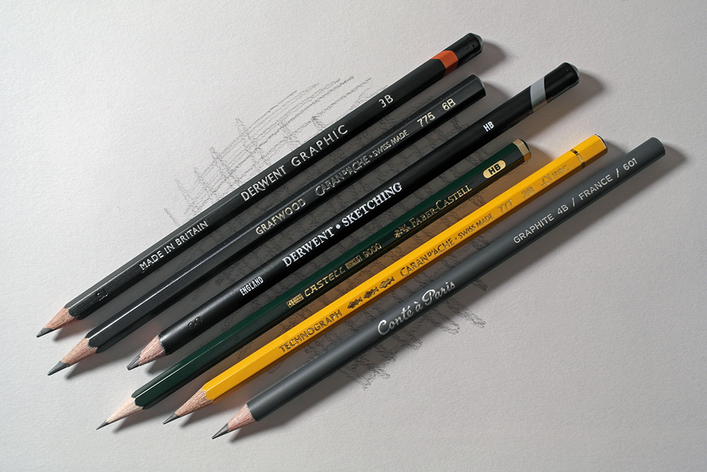 A selection of graphite pencils from Derwent, Caran d'Ache, Faber-Castell and Conte