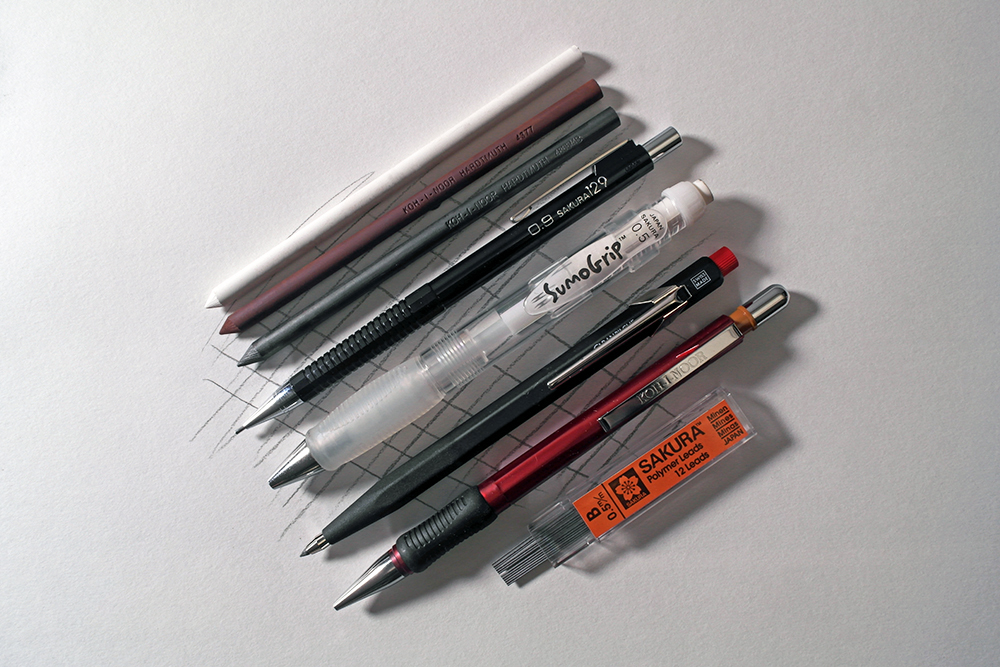 A selection of mechanical pencils, propelling pencils, clutch pencils and replacement leads.