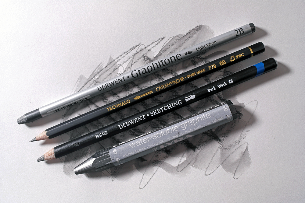 A selection of water soluble graphite pencils and blocks from Derwent, Caran d'Ache and Lyra