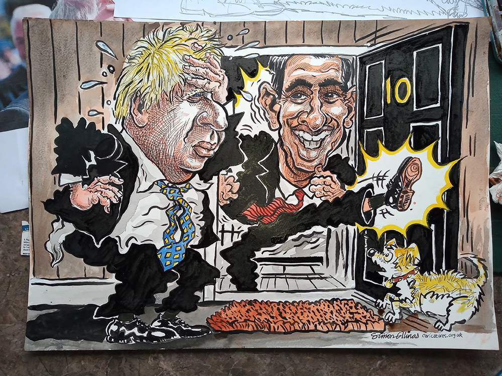 Simon Ellinas Boris and Rishi Downing Street cartoon painting