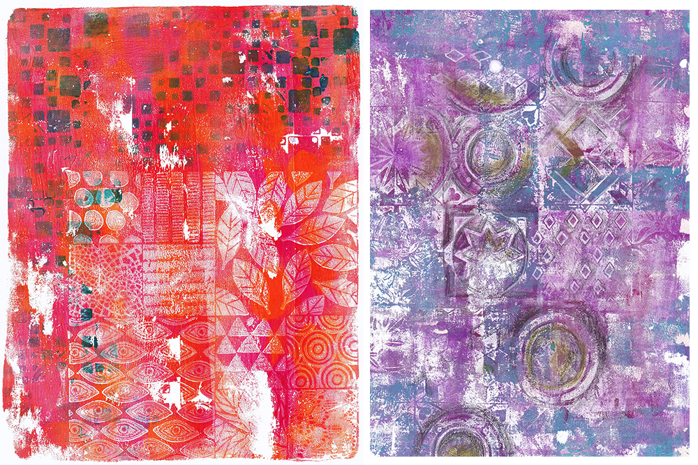 Monoprinting with a Gel Press Gel Printing Plate - two finished prints