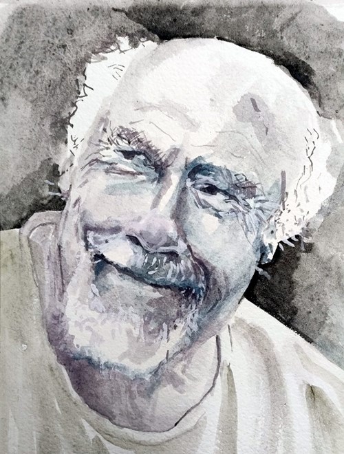 A loose portrait painting by Malcolm Cudmore using the Derwent Tinted Charcoal Paint Pan Set