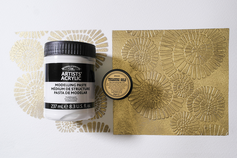 Produce fantastic effects by rubbing Treasure Gold on top of dried modelling paste.