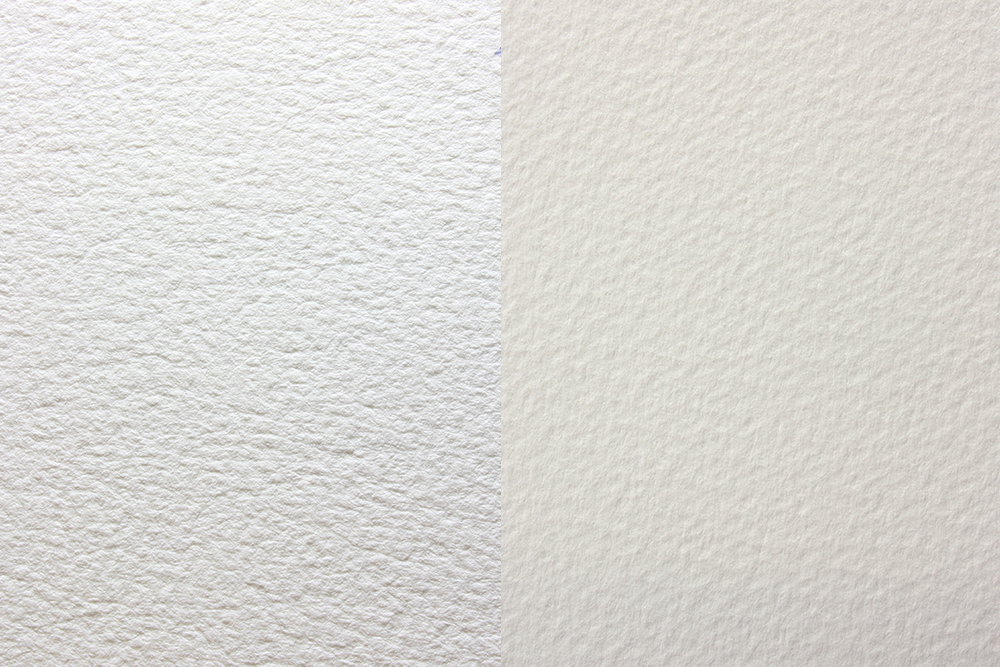 On the left: Arches Rough surface. On the right: Bockingford Extra Rough surface