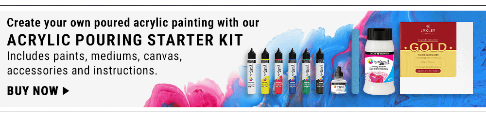 Create your own poured acrylic painting with our Acrylic Pouring Starter Kit. Includes paints, mediums, canvas, accessories and instructions. Buy Now.