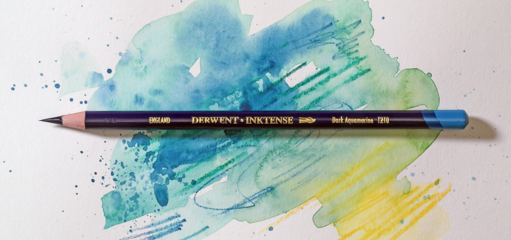 Derwent Inktense Wax Based Watercolour Pencil on a colourful background