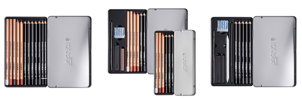 The contents of the three Lyra Rembrandt pencils sets are pictured.