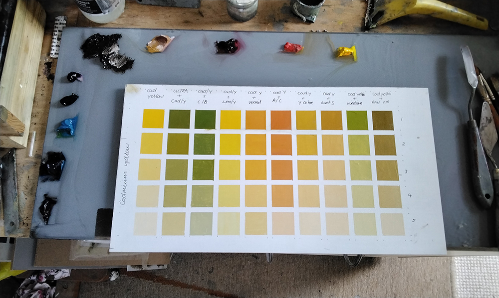 Image of colour chart with dominant colour of Cadmium Yellow