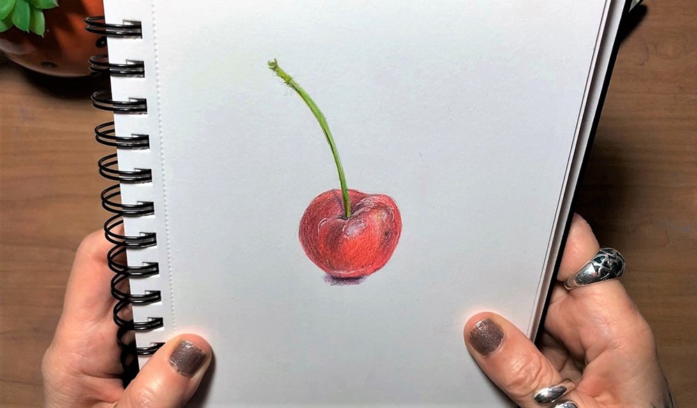 Drawing A Cherry In Coloured Pencil