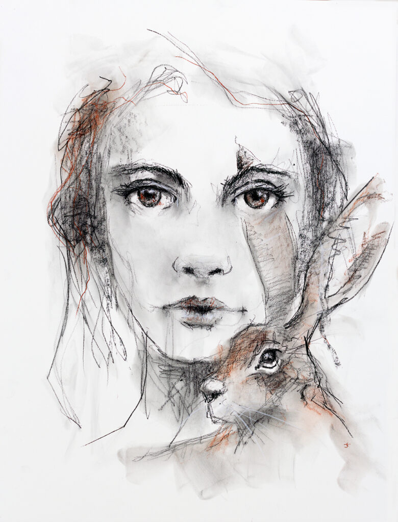 Cherry Ferris - Aubrie -The girl with the spirit of the Hare (Scribble & smudge completed with Derwent Charcoal Pencils)