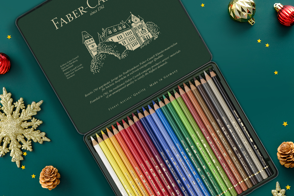 Faber-Castell Polychromos Tin of 24 on Christmas Background FC110024