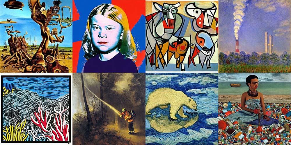 Climate crisis paintings by famous artists using AI