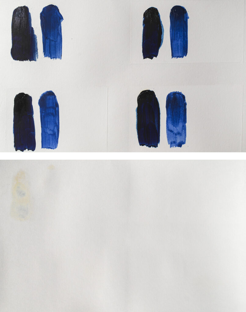 Blue oil paint tested on Snowdon Cartridge papers with and without primer