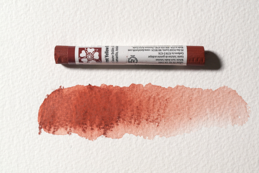 Daniel Smith Extra Fine Watercolour Stick Burnt Yellow Ochre with painted swatch 284670056