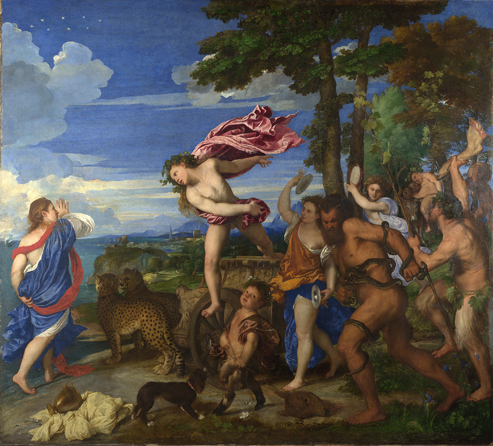 Bacchus and Ariadne by Titian has a vivid blue sky painted with genuine Ultramarine.
