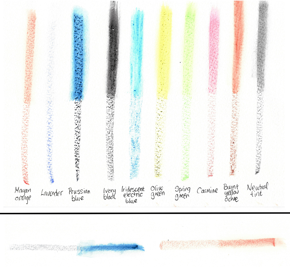 Image of new Daniel Smith watercolour sticks drawn onto hot press paper