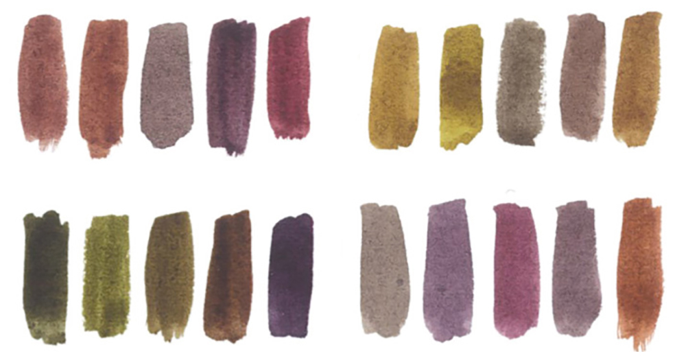 Earthy & darker colour swatches using 3 primary colours