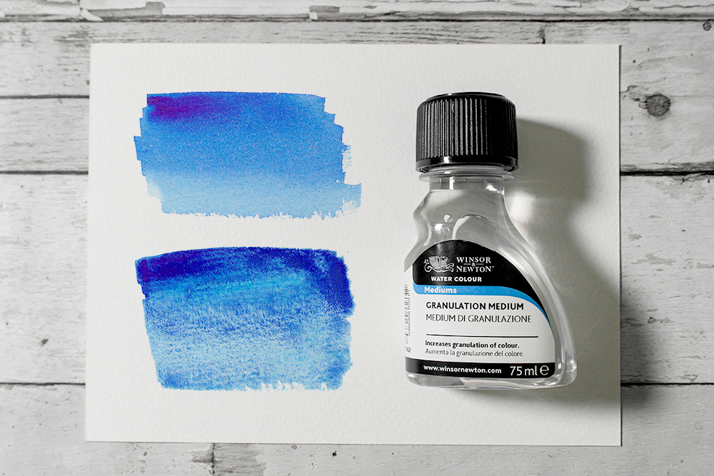 Winsor & Newton Granulation Medium bottle with painted samples