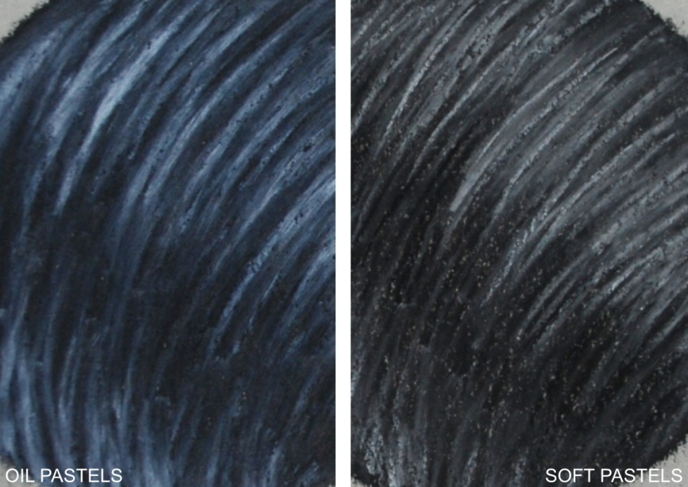 Image showing the difference in texture between oil & soft pastels
