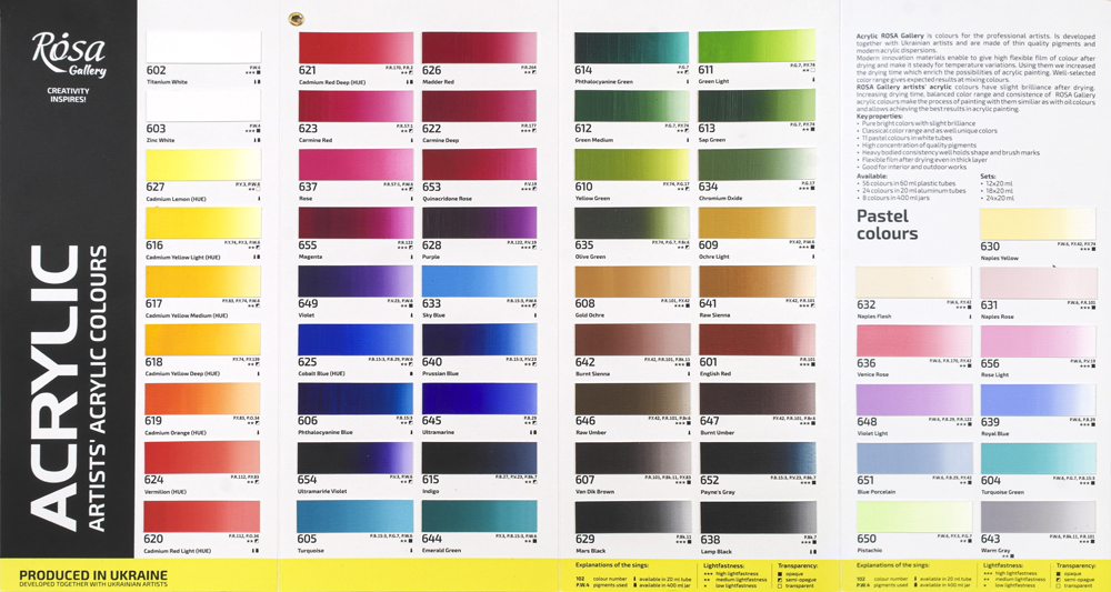 Rosa acrylic colour chart
