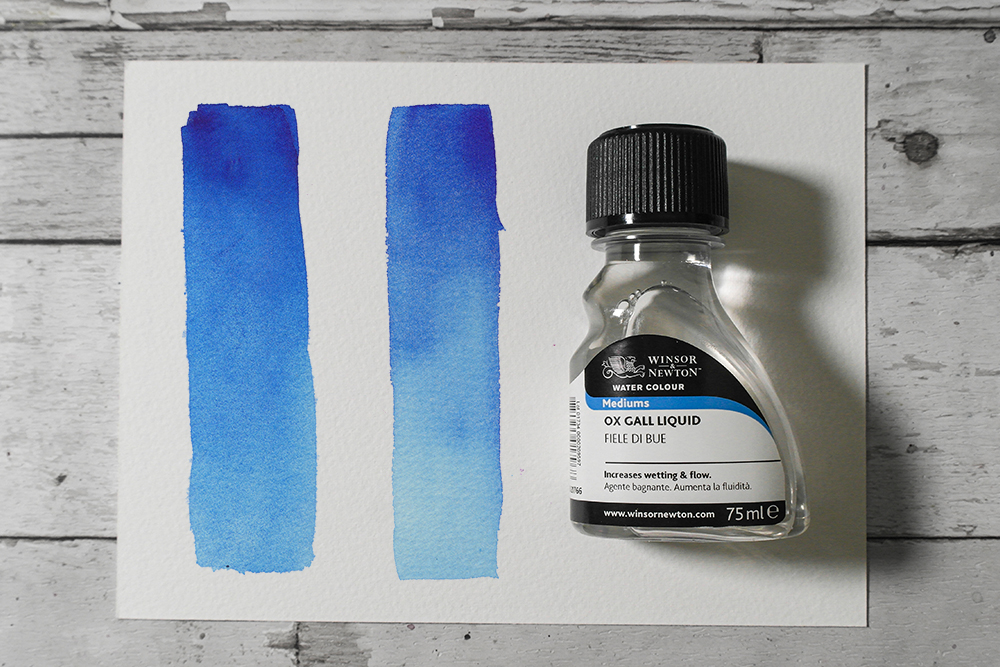Winsor & Newton Ox Gall bottle with painted sample