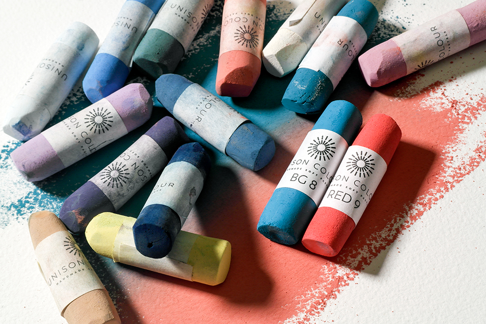 An assortment of coloured soft pastels from the Unison Colour Soft Pastel range.