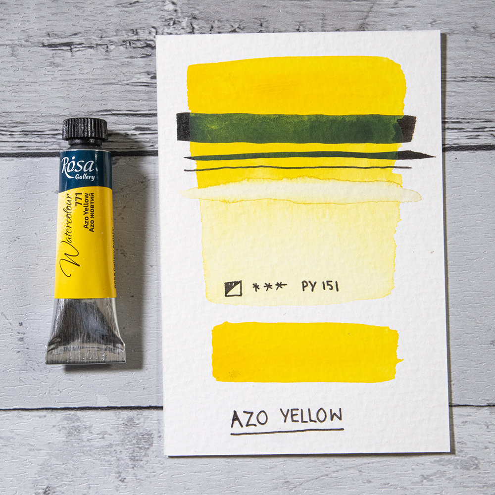 Rosa Gallery Watercolour Azo Yellow with hand painted swatch