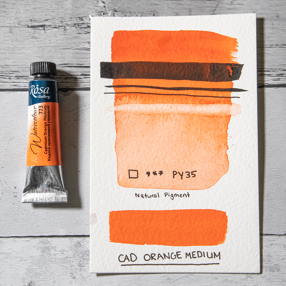 Rosa Gallery Watercolour Cadmium Orange Medium with hand painted swatch