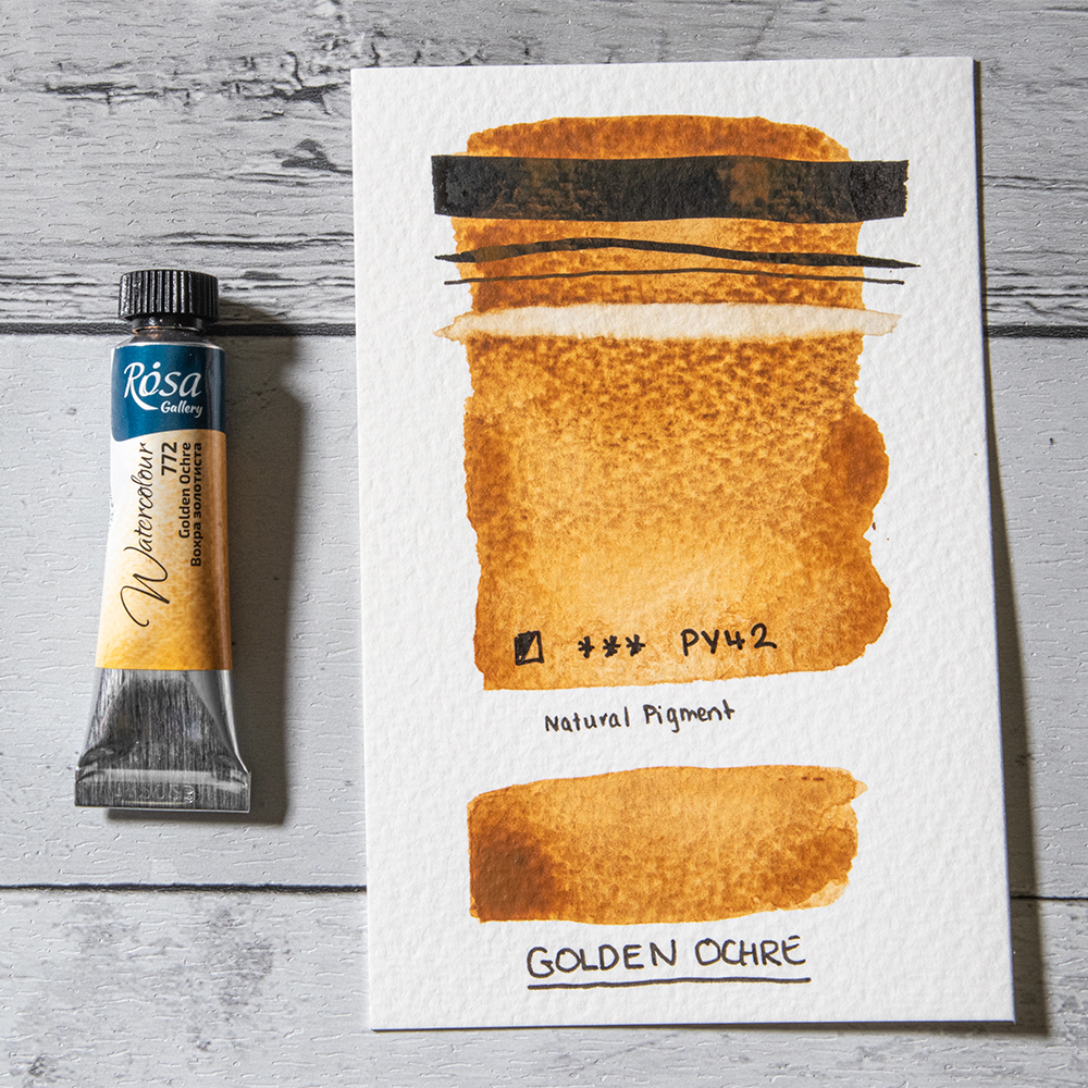 Rosa Gallery Watercolour Golden Ochre with hand painted swatch