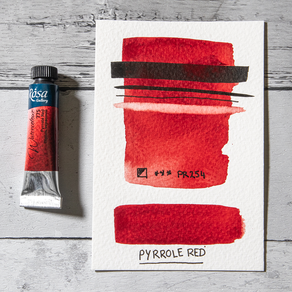 Rosa Gallery Watercolour Pyrrole Red with hand painted swatch