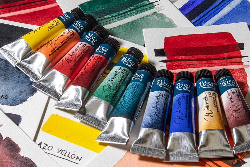 Tubes of Rosa Gallery Watercolour paints in a selection of new colours.