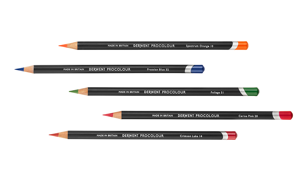 Five Derwent Procolour Pencils in assorted colours