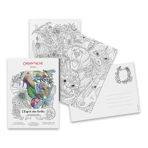 Image of Caran d'Ache Spirit of the Forests A6 Colouring Postcard Set