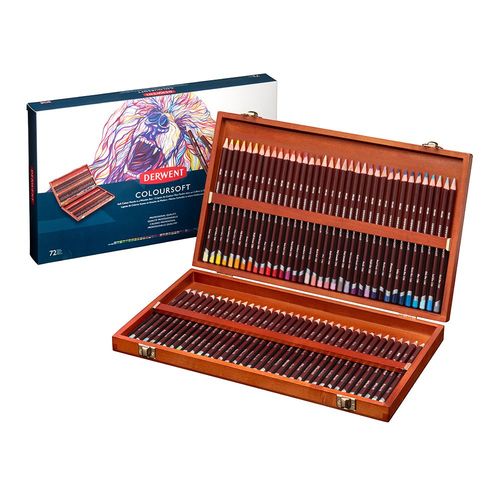 Image of Derwent 72 Coloursoft Pencils Wooden Box Set