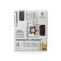 Winsor & Newton Drawing Ink Set of 4 Black, White & Metallic